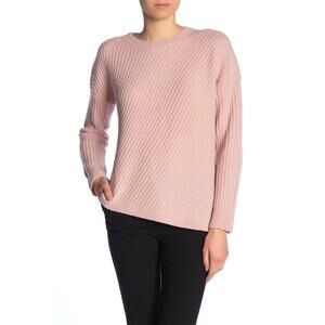 VINCE Side Slit Wool Crewneck Pullover Sweater In Blush